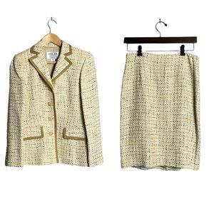 Oscar de la Renta tweed skirt set w/leather trim 6P